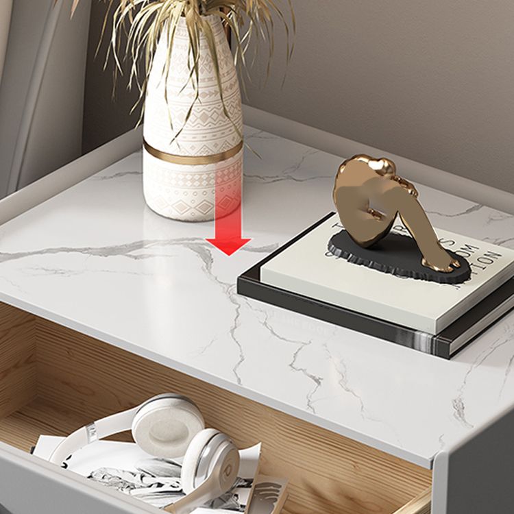 Contemporary Accent Table Nightstand Genuine Marble and Faux Leather Night Table