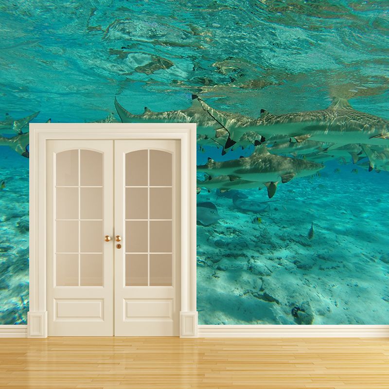 Attractive Wall Mural Shark Patterned Sitting Room Wall Mural