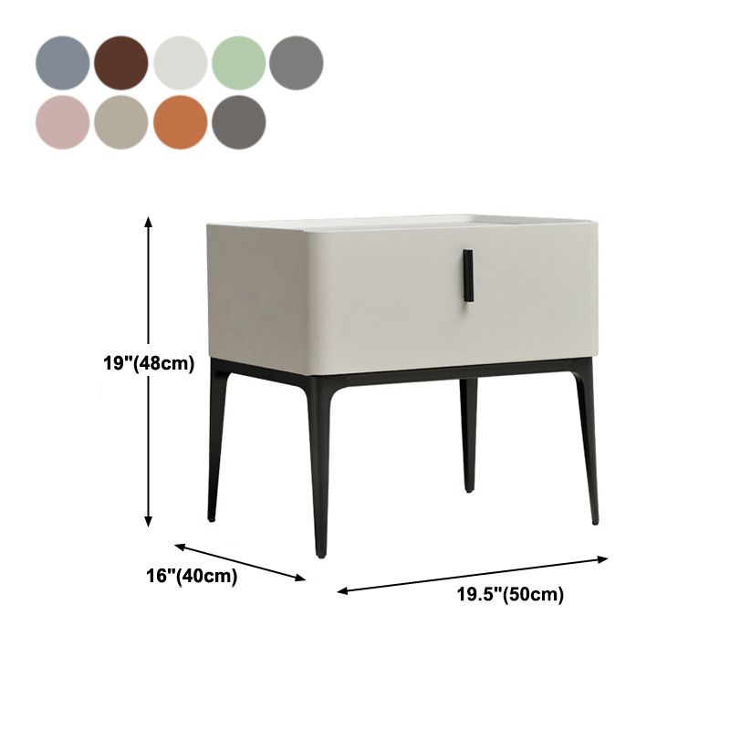 Solid Wood Night Table Modern 19'' Tall 1-Drawer Faux Leather Bed Nightstand with Legs
