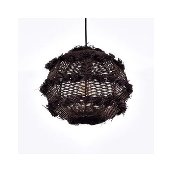 Rattan Globe Hanging Light over Table Rustic 1-Head Pendant Luminaire in Beige/Black