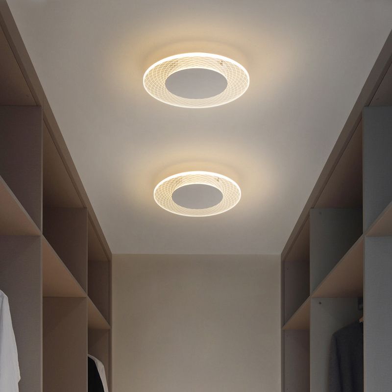 Single White Modern Flush Mount Lighting Round LED Ceiling Light for Bedroom