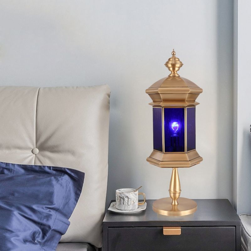 1 Light Lantern Night Table Light Arabian Brass Metal Nightstand Lamp for Bedroom