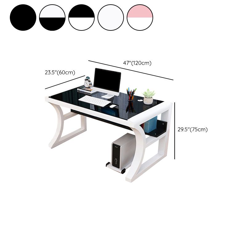 Modern Glass Top Office Desk 29.53" Tall 1 Shelf Office Desk