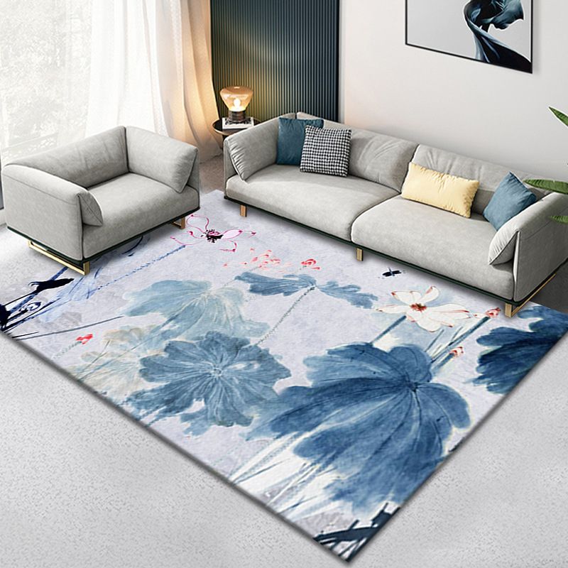 Classical Ink Branch Printing Rug Color Mixed Polyester Carpet Stain Resistant Indoor Rug for Home Decor