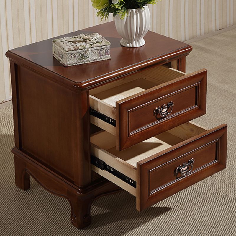 Traditional Accent Table Nightstand Antique Finish Bed Nightstand with Drawers