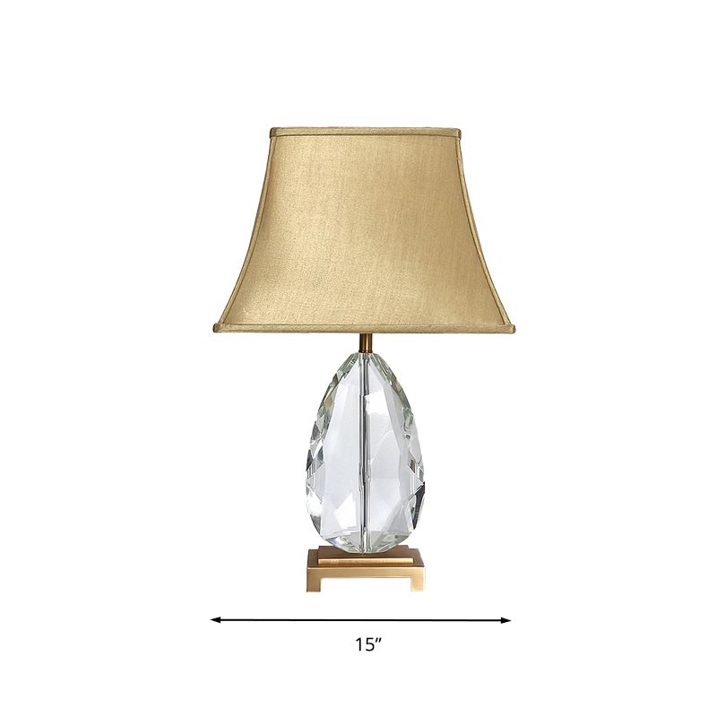 22"/26" L Oval Clear Crystal Nightstand Light Countryside 1 Light Living Room Table Lamp in Beige with Fabric Shade