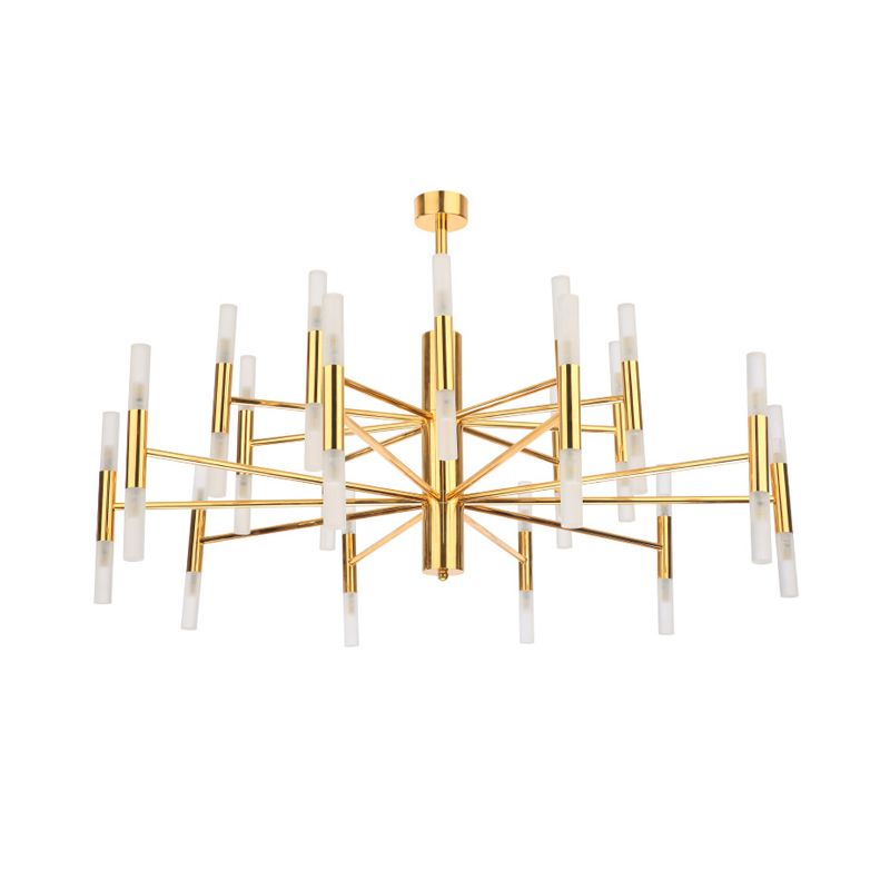 Metallic 2-Tier Slim Tube Pendant Minimalist 40-Head Ceiling Chandelier in Brass for Living Room