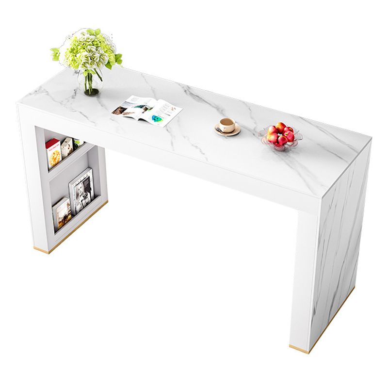 Glam Wood Bar Dining Table with White Stone Top Rectangle Indoor Bistro Table