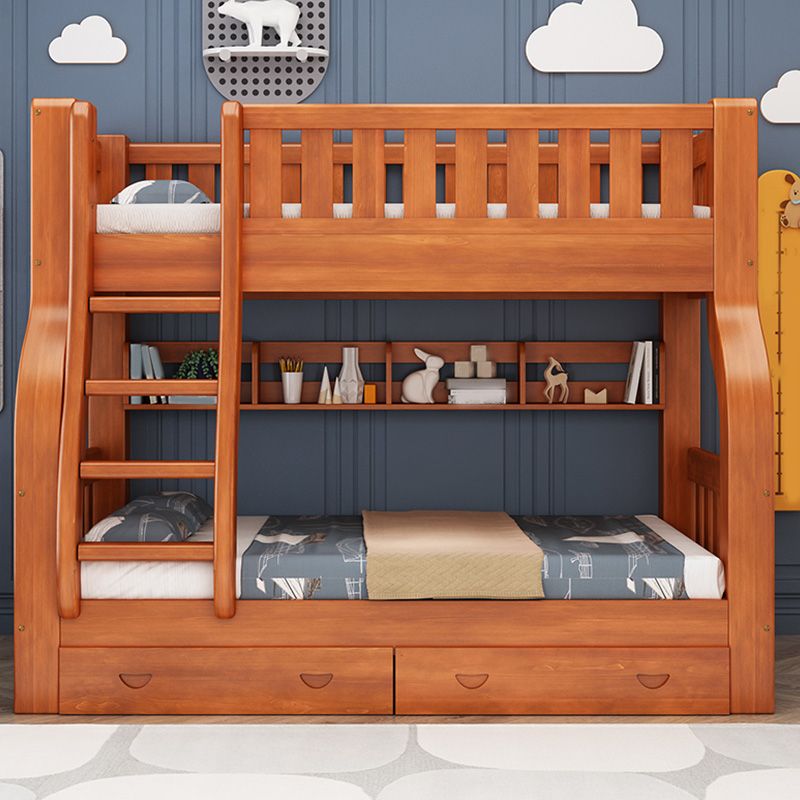 Mid-Century Modern Bunk Bed in Pine Wood with Built-In Ladder