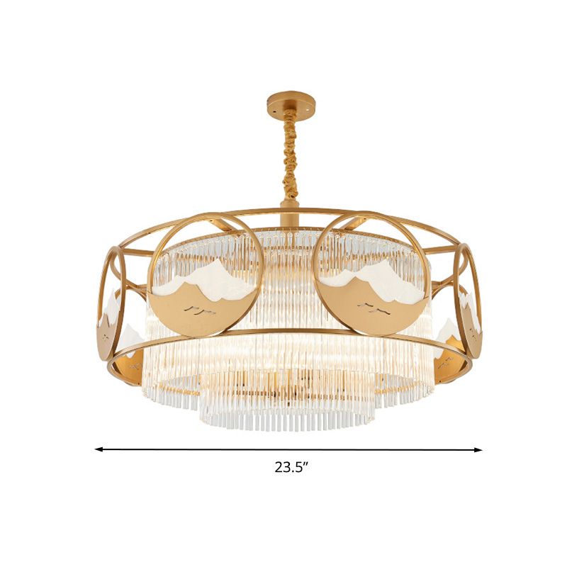 Postmodern 8 Lights Ceiling Pendant Gold Square/Round Chandelier Lamp with Crystal Rod Shade