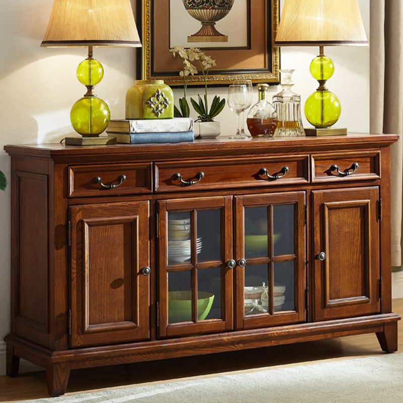 Modern Solid Wood Sideboard Table Brown Sideboard with Door and Drawer