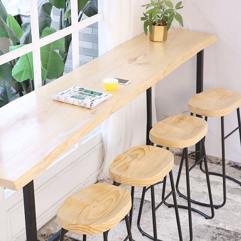 Pine Wood Bar Dining Table Modern Rectangle Bar Table with Trestle for Cafe