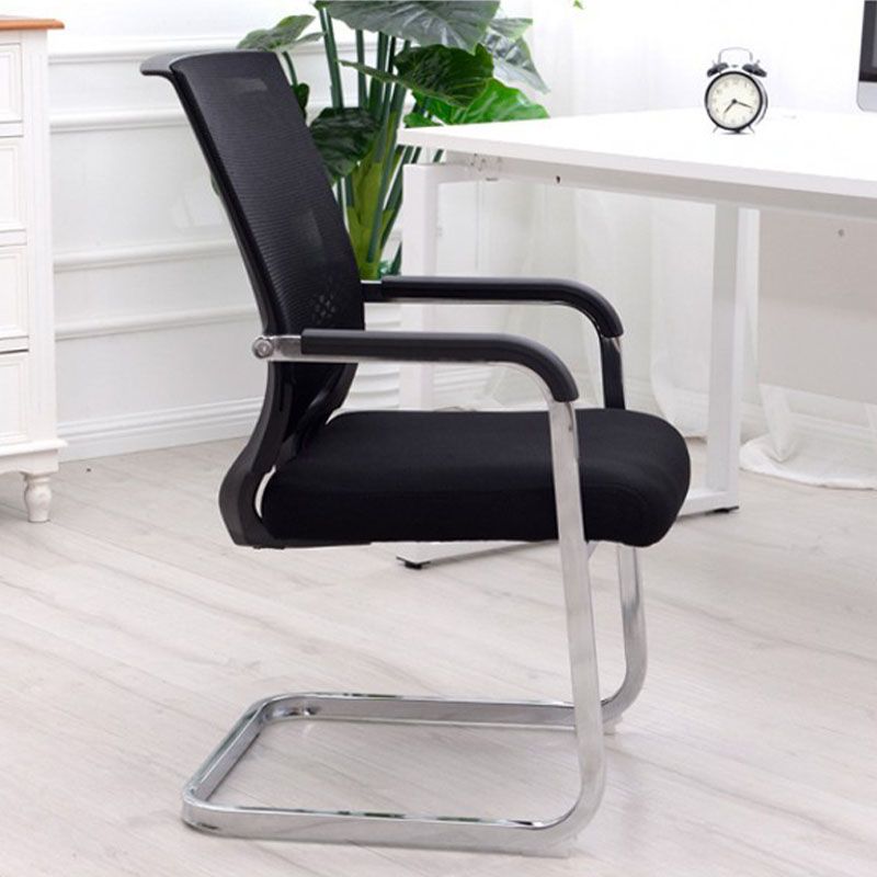 Black No Wheels Office Chair Metal Frame Material Fixed Arms Desk Chair