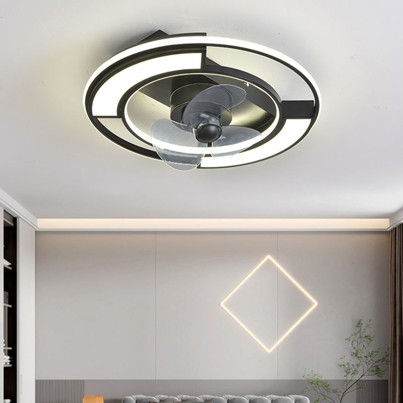 Black Geometric LED Fan Lamp Modern 360-Degree Rotatable Semi Flush Mount Ceiling Light