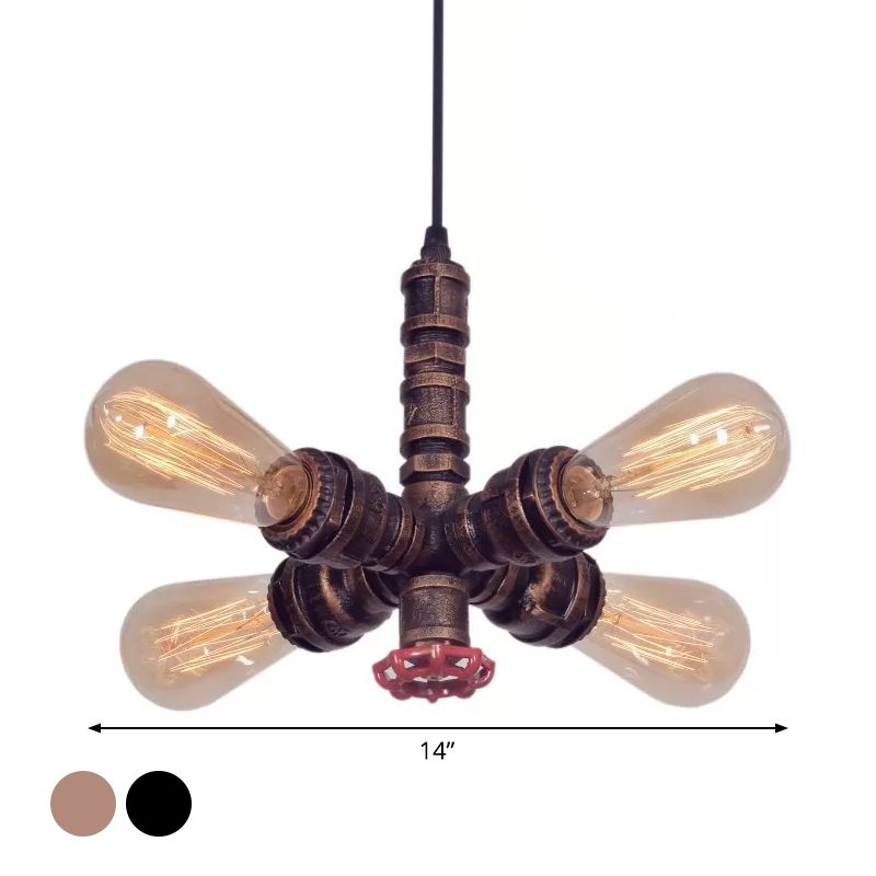 Radial Design Piping Metal Pendant Chandelier Warehouse 4-Light Living Room Drop Lamp in Bronze/Black