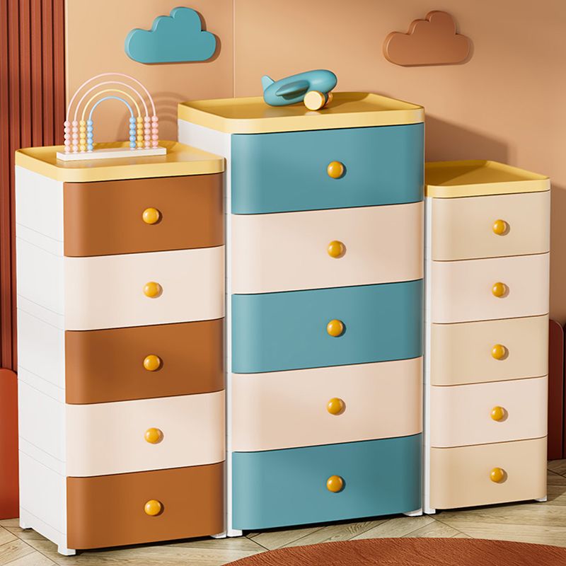 Plastic Kids Nightstand Contemporary Nursery Dresser with 5 Drawers