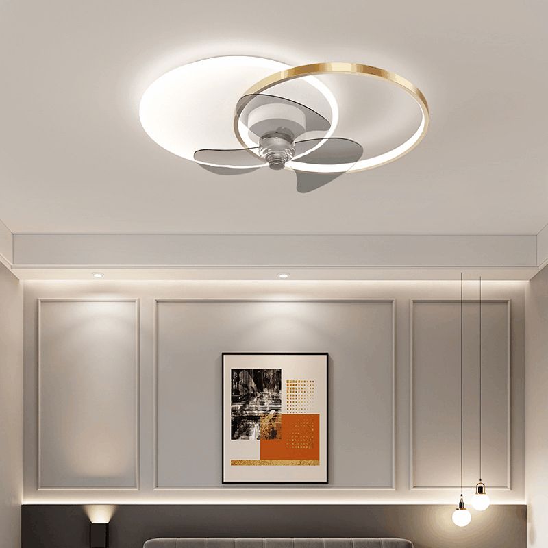 Dual Circle Fan Light Fixture Minimalist Metal Bedroom LED Semi Flush Ceiling Light