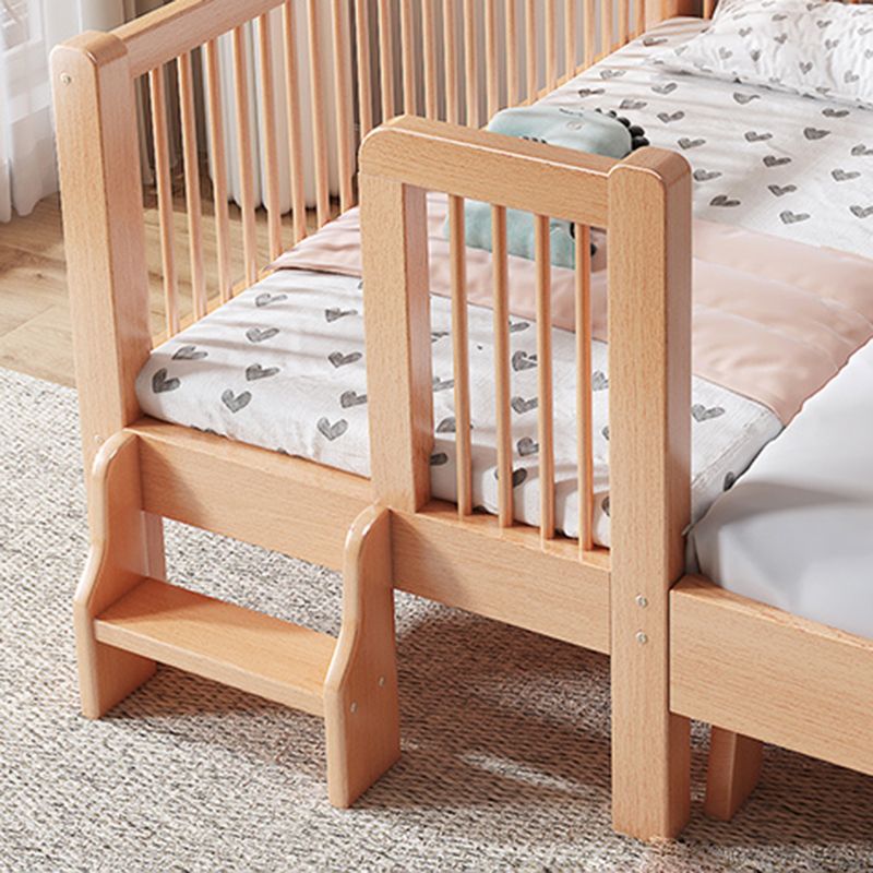 Contemporary Natural Beech Wood Nursery Crib with Guardrail Arched Crib