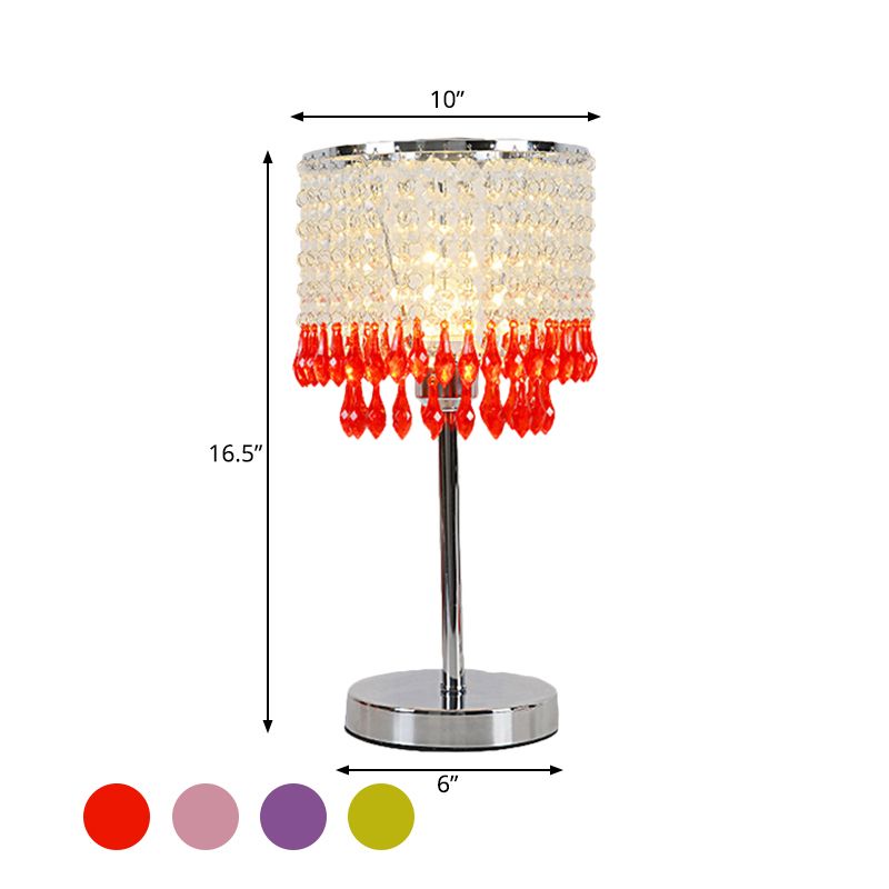 Crystal Beaded Red/Pink/Purple Table Lamp 2 Tiers Tassel Single-Bulb Modernist Nightstand Light for Bedside