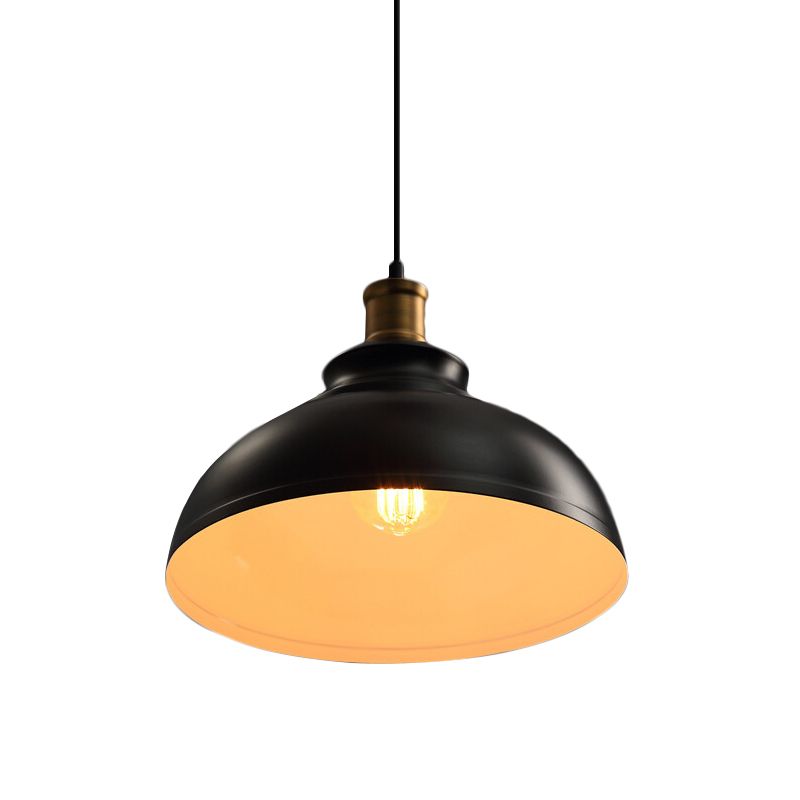 Single-Bulb Drop Pendant Industrial Bowl Shaped Metal Ceiling Suspension Lamp in Black/White