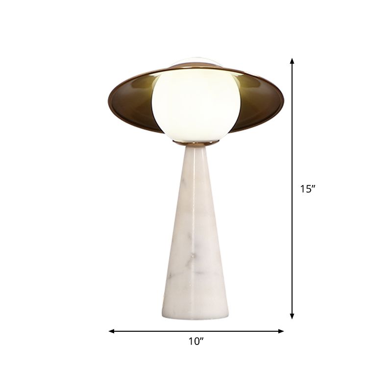 Gold Globe Task Lighting Simple 1-Light White Glass Night Table Lamp with Metallic Gong Design