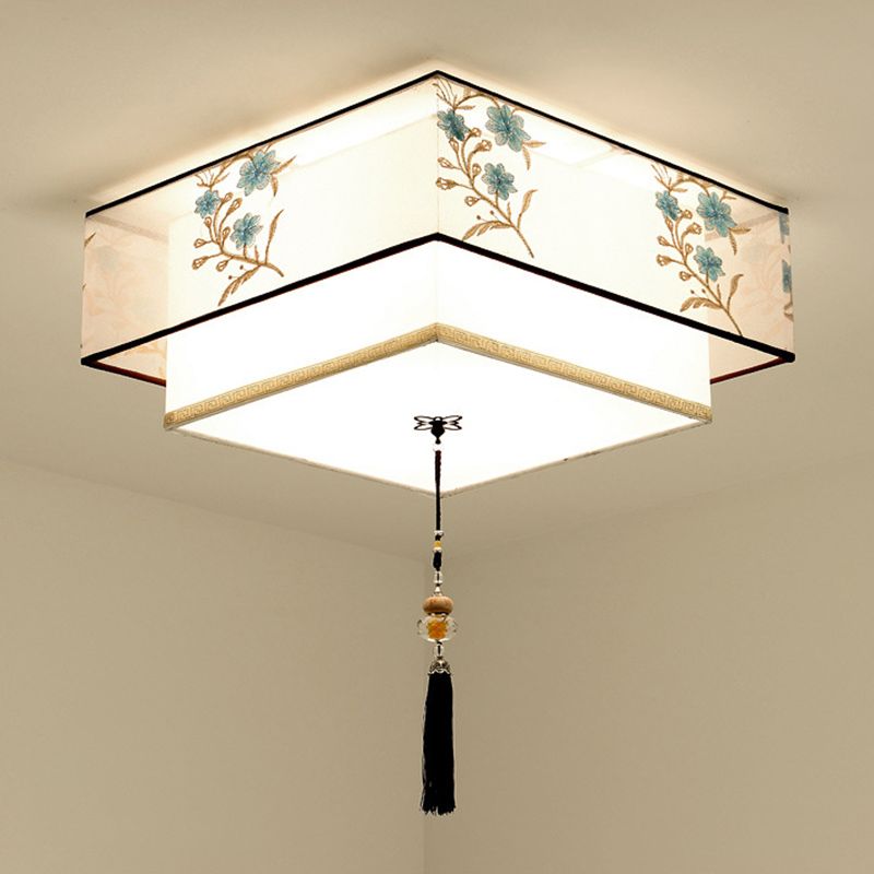 Geometric Fabric Flush Mount Light Fixture Modern White Flush Ceiling Light Fixture