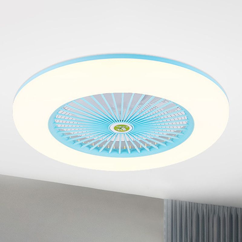 5 Blades Round Bedroom Ceiling Fan Light Metal Nordic LED Semi Flush Mount Lamp with Remote, 19.5" Wide