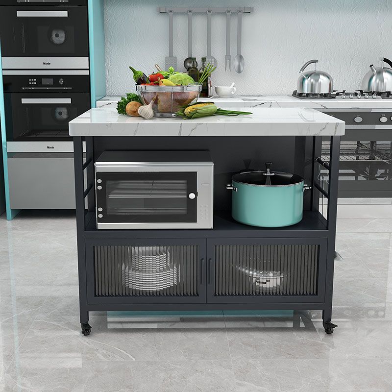 Marble Prep Table with Storage Modern Island Table for Kitchen