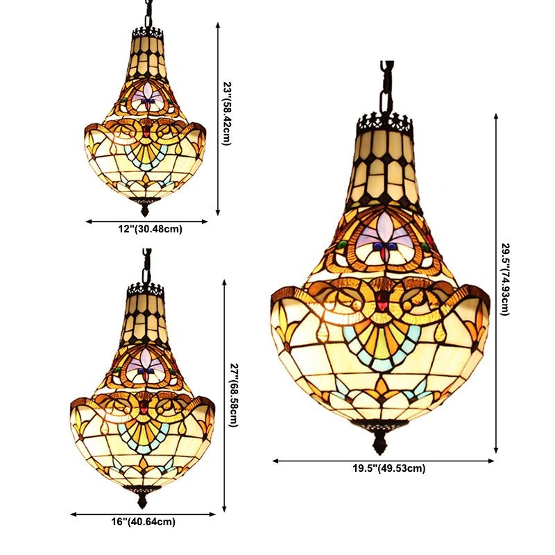 Domed Chandelier Pendant Light Tiffany Stained Glass Multi-Color Pendant Chandelier