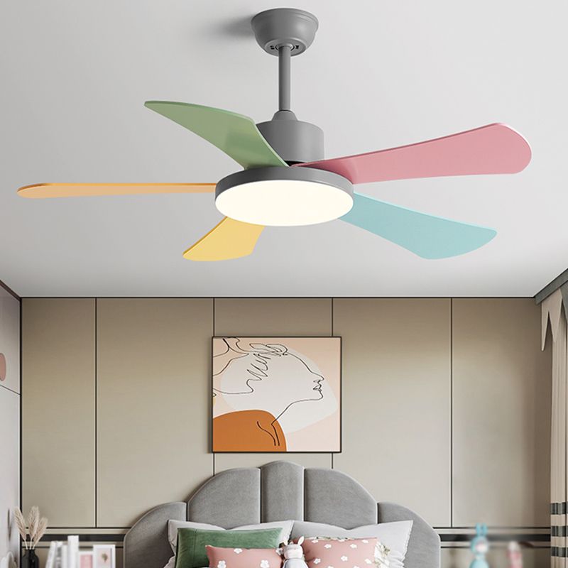 Children's Room Ceiling Fan Lamp Round Shade Colorful LED Semi Flush Ceiling Light