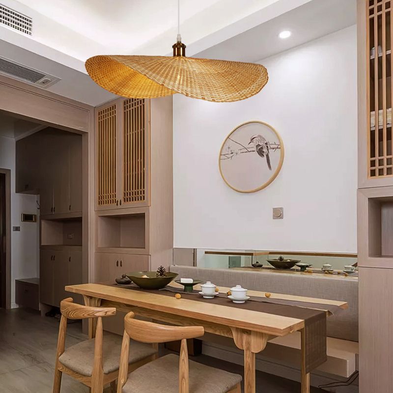 1-Light Chinese Style Bamboo Pendant Light Geometric Hanging Pendant for Tea Room