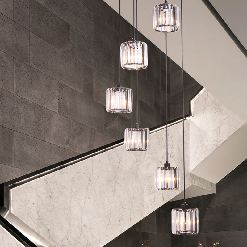 Geometrical Shade Staircase Suspension Light Glass Contemporary Multi Light Pendant