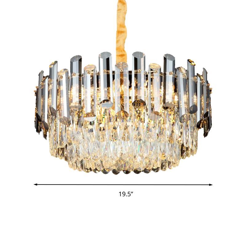 Drum Beveled Crystal Pendant Light Kit Postmodern 10 Heads Brass Chandelier Lighting