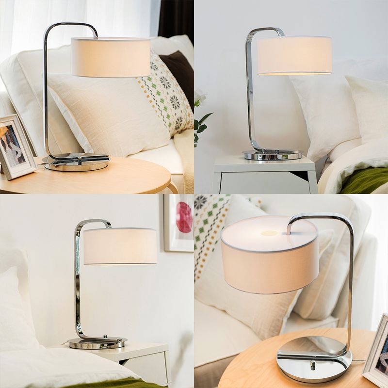 Drum Reading Book Light Modernism Fabric LED Desk Light in Black/White for Bedroom