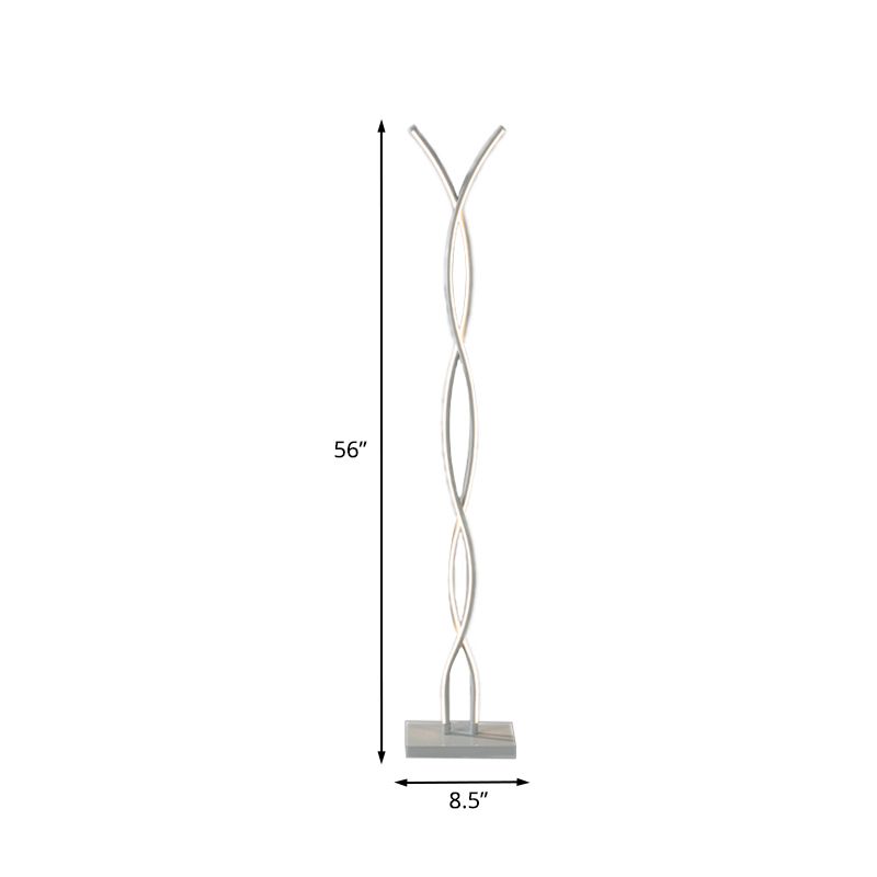 Waving Line Stand Up Lamp Minimalist Metal LED White Floor Reading Lighting in Warm/White/Natural Light for Study Room