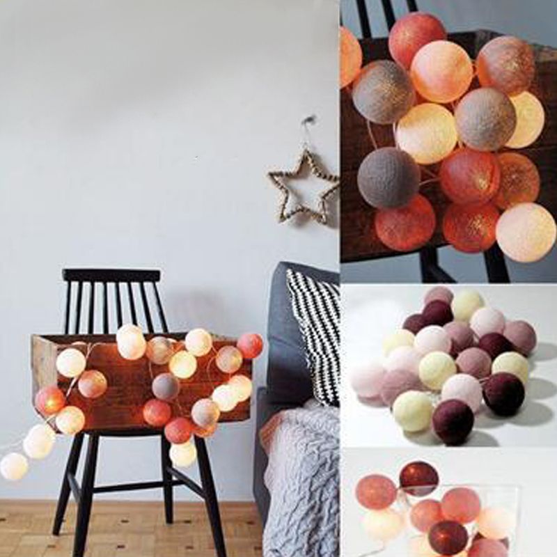 Colorful Globe LED Festive Lights in Modern Artistic Style Cotton Ball Indoor String Lights