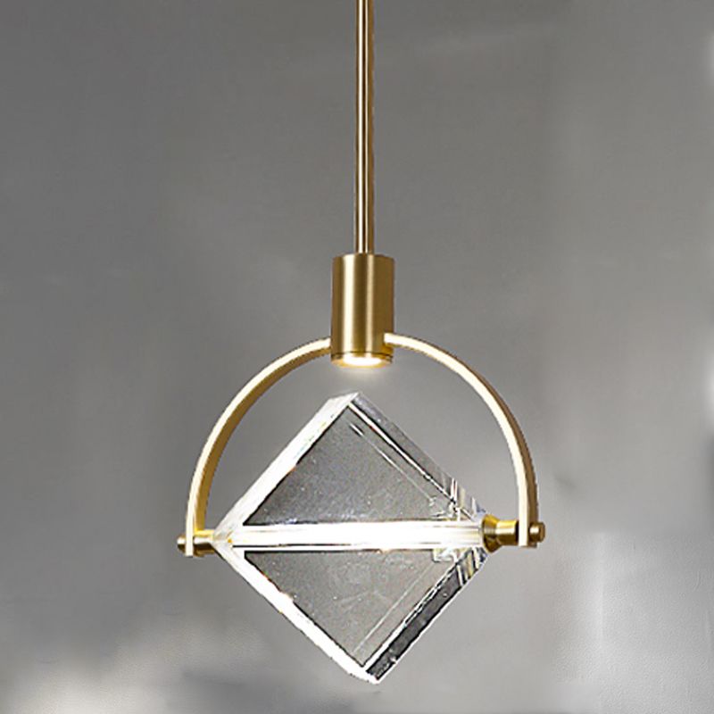 Geometric Hanging Light Fixtures Modern Gold Suspension Pendant Lights with Clear Crystal Shade