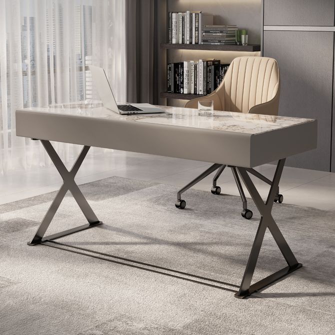 Contemporary Stone Writing Desk Bedroom Office Desk in White with Legs