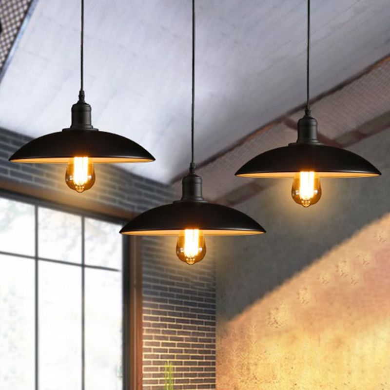 1-Light Pendant Light Antique Pot Lid Metal Hanging Lighting Fixture for Restaurant