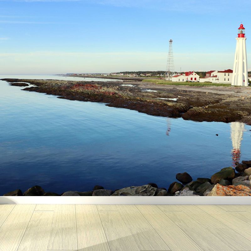 Full Size Photography Nautical Mural Wallpaper with Lighthouse Landscape in Blue