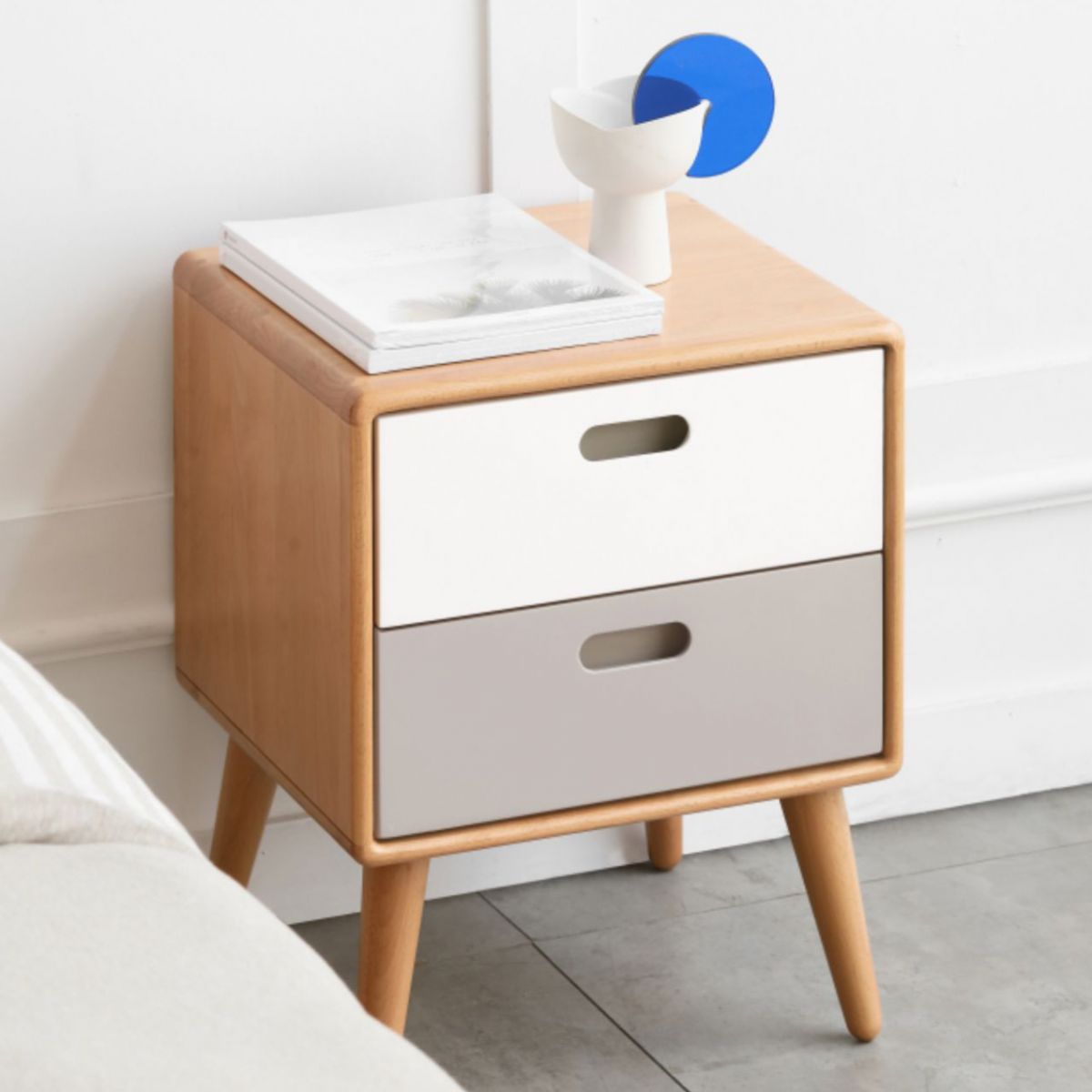 Modern & Contemporary Bedside Table for Nursery Solid Wood Nightstand Kids