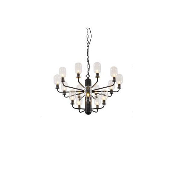 Modernist Oval Chandelier Light Fixture Glass 15-Light Living Room Suspension Lamp in Black/Gold/White Finish