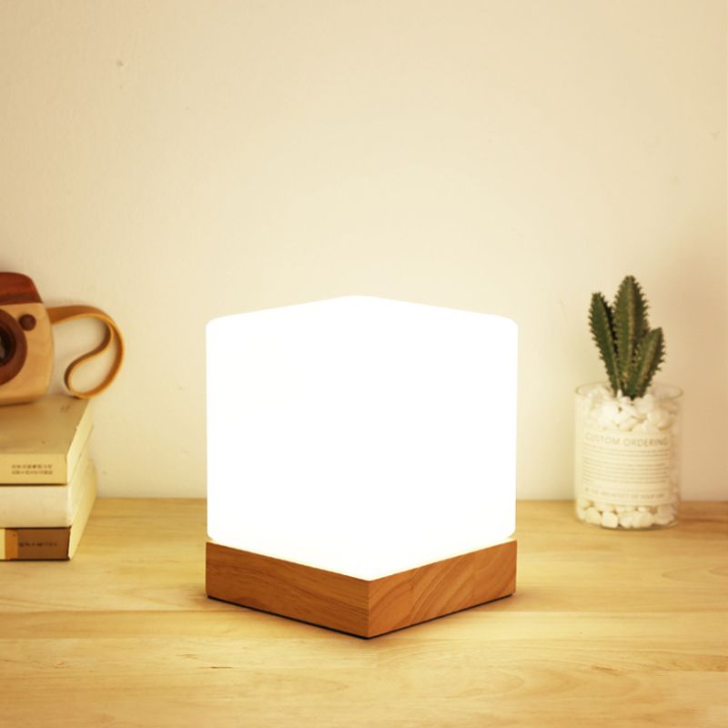 Single Bulb Globe/Cylinder/Square Shade Reading Book Light Modern Wood White Glass Task Lighting