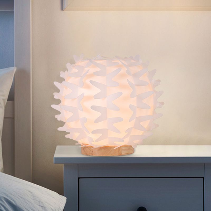 Acrylic Ball Nightstand Light Contemporary LED White Table Lamp with Butterfly Wing Design