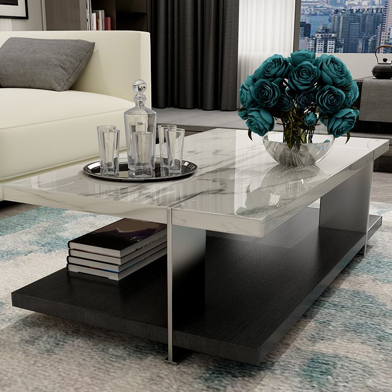 Slate Contemporary Bedroom Pedestal Coffee Table with Storage Shelf