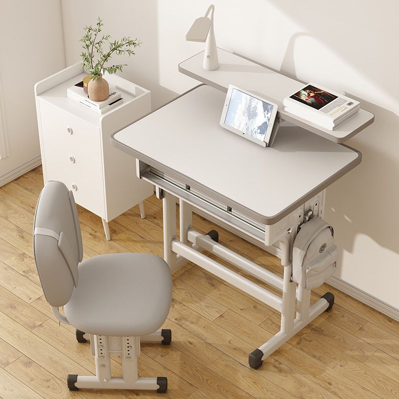 Contemporary Writing Desk with Shelf Desk and Chair Set in Wood