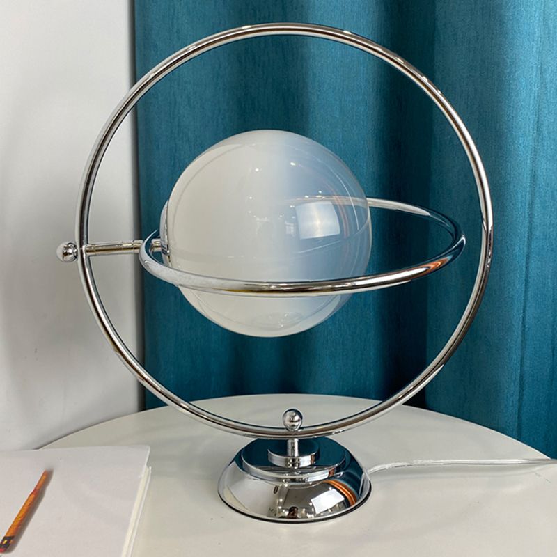 Modern Style Spherical Shape Table Lamp Glass 1-Light Table Light in Silver