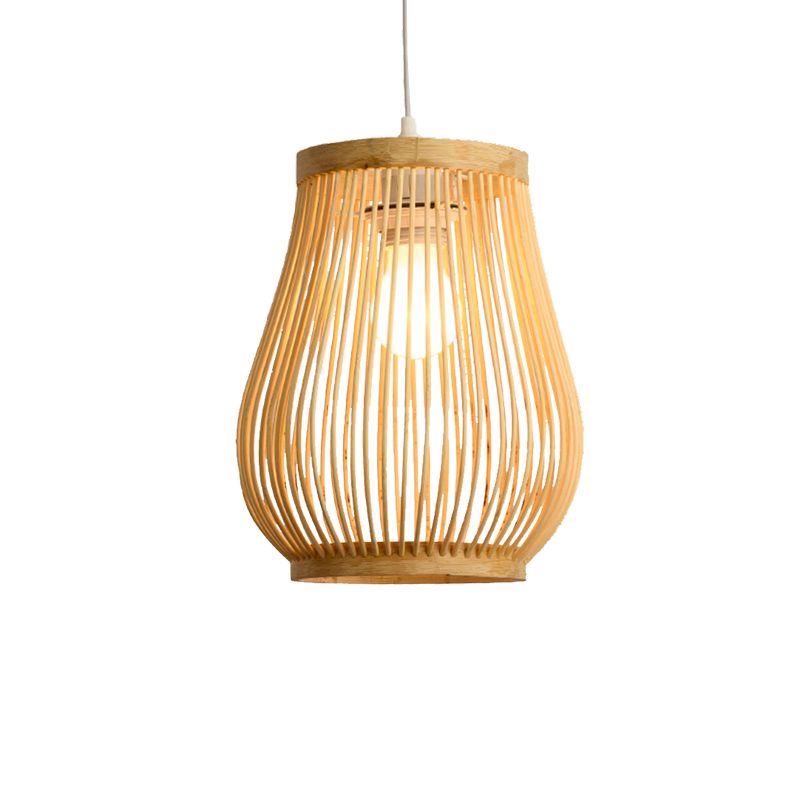 Bamboo Woven Shade Pendant Plafond Light Asian Style 1 Bulbe Beige suspendu, 7 "/ 8" de large