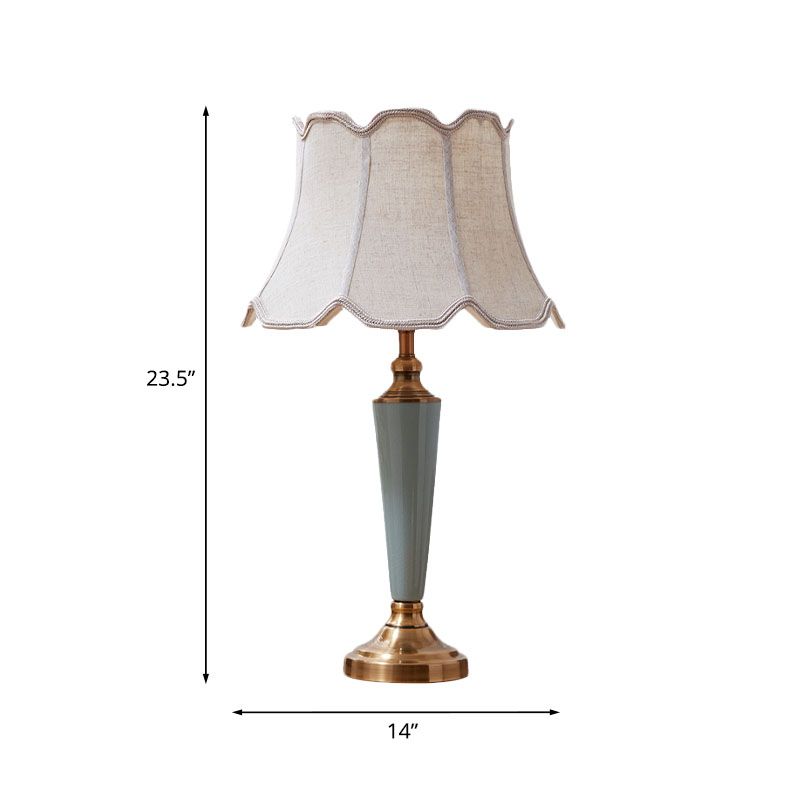 Scalloped-Edge Flared Fabric Night Light Traditional 1 Bulb Dining Room Table Lamp in Green