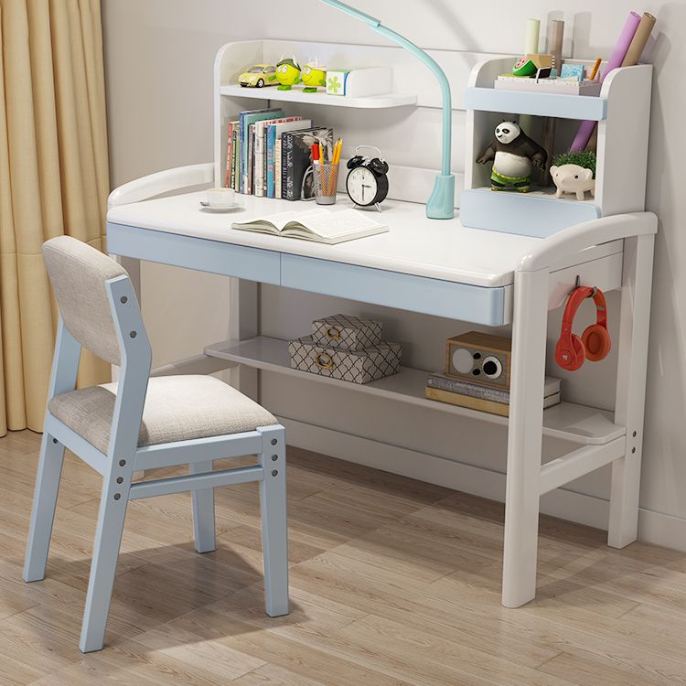 Adjustable Writing Desk Wood Kids Desk and Chair with Storage Shelves